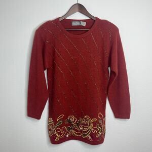 Marisa Christina Collection Vintage Embellished Knit Sweater Tunic Shoulder Pads